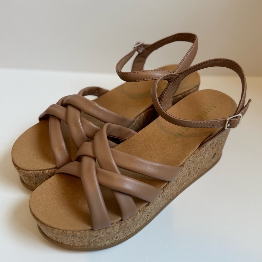 Anne Klein Women's Tan Wedge Strappy Cork Boho Wedge Sandals Size 9